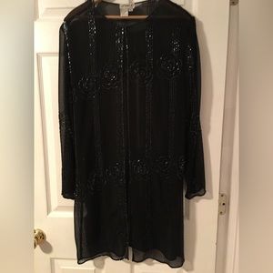 Black long sleeve beaded open tunic